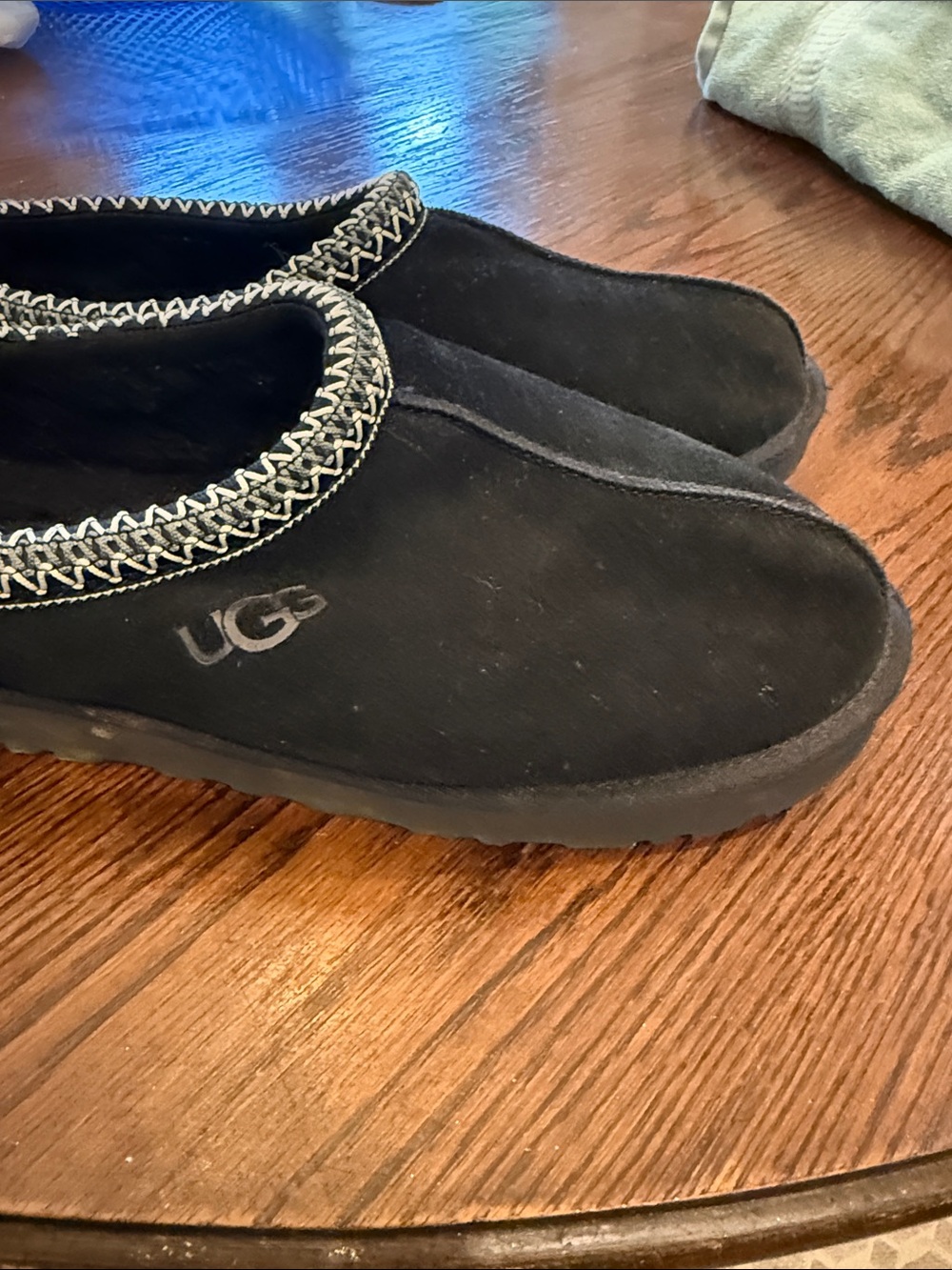 UGG Black Suede Slip-On Clog with Contrast Braid Trim